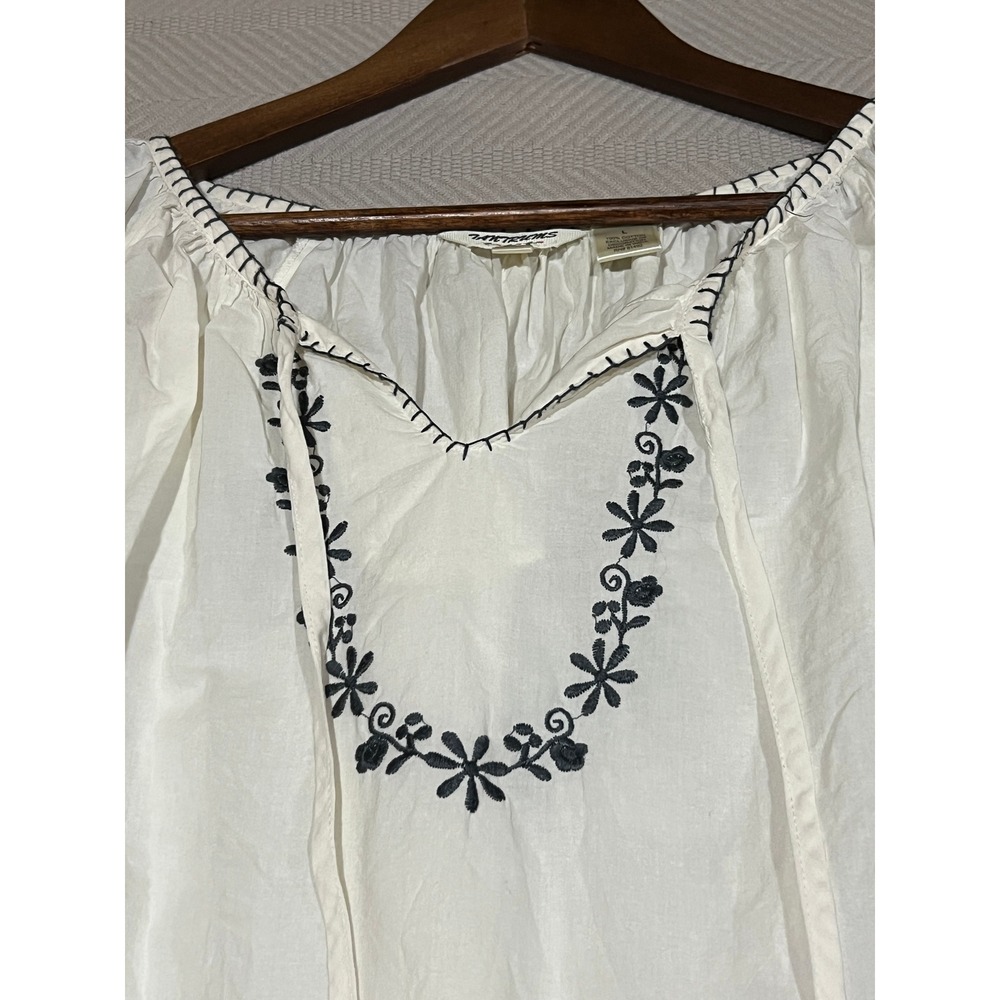 Tantrums Ivory Cotton Embroidered Tunic Blouse Womens Large Beach Coastal Boho - Picture 5 of 6